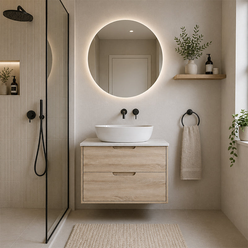 Oakdra(Hung) Series Natural Timber Overall 730x455x520mm Vanity Set With Ceramic Slimline Top (UV31)