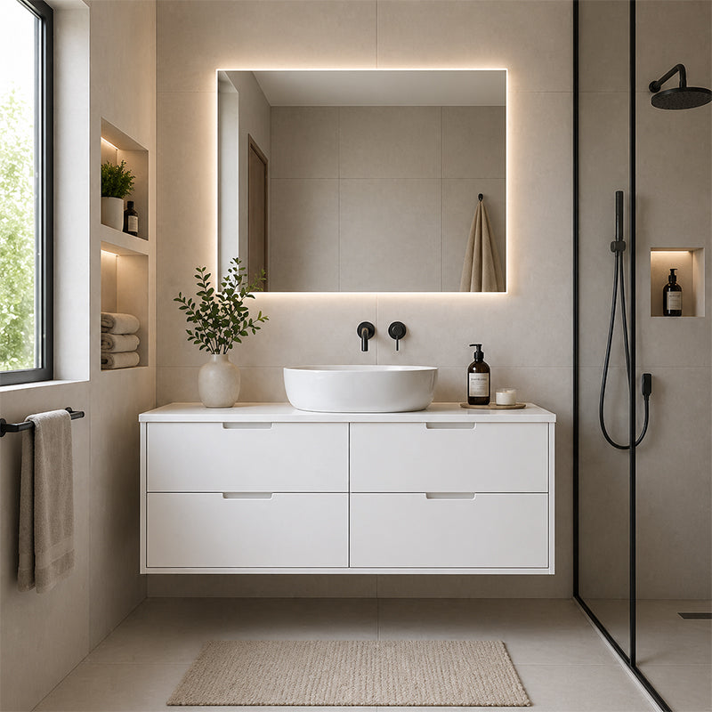 Oakdra(Hung) Series Single Bowl Matt White Overall 1480x455x520mm Vanity Set With Ceramic Slimline Top (UV31)