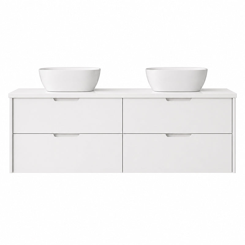 Oakdra(Hung) Series Double Bowls Matt White Overall 1480x455x520mm Vanity Set With Ceramic Slimline Top (UV31)