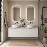 Oakdra(Hung) Series Double Bowls Matt White Overall 1480x455x520mm Vanity Set With Ceramic Slimline Top (UV31)