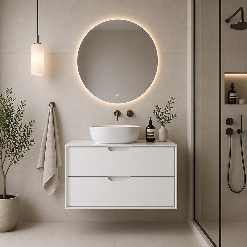 Oakdra(Hung) Series Matt White Overall 880x455x520mm Vanity Set With Ceramic Slimline Top (UV31)