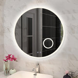 Round 3 Color Lighting Acrylic LED Mirror Touch Sensor Switch Defogger Pad Wall Mounted(Come with Magnifier)-Lighting On The Rim 900mm