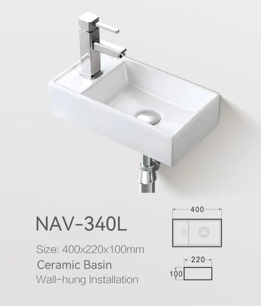 400X220X100MM LEFT GLOSS WHITE ABOVE COUNTER CERAMIC BASIN