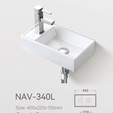 Left Above Counter Ceramic Basin Gloss White 400x220x100mm