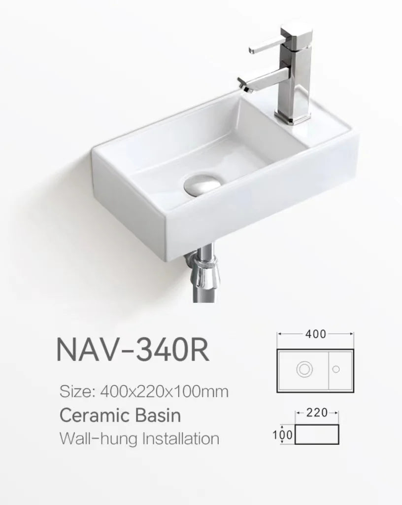 400X220X100MM RIGHT GLOSS WHITE ABOVE COUNTER CERAMIC BASIN