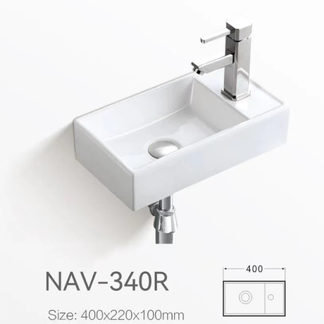 Right Above Counter Ceramic Basin Gloss White 400x220x100mm