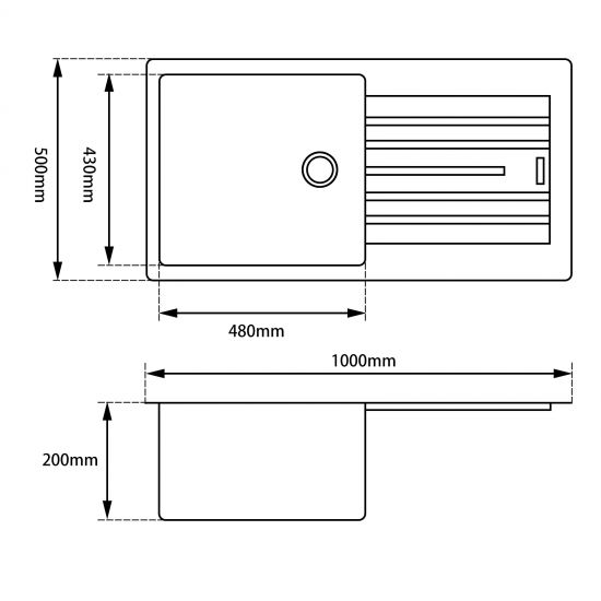 1000x500x200mm Black Arete Single Bowl Kitchen Sink