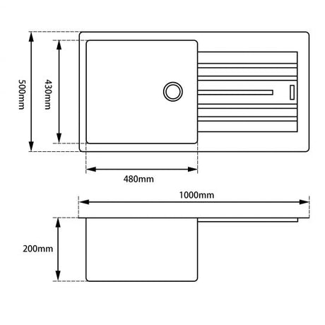 1000x500x200mm Black Arete Single Bowl Kitchen Sink