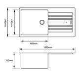 1000x500x200mm White Arete Single Bowl Kitchen Sink