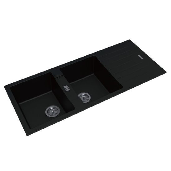 1160x500x200mm Black Granite Double Bowl Kitchen Sink