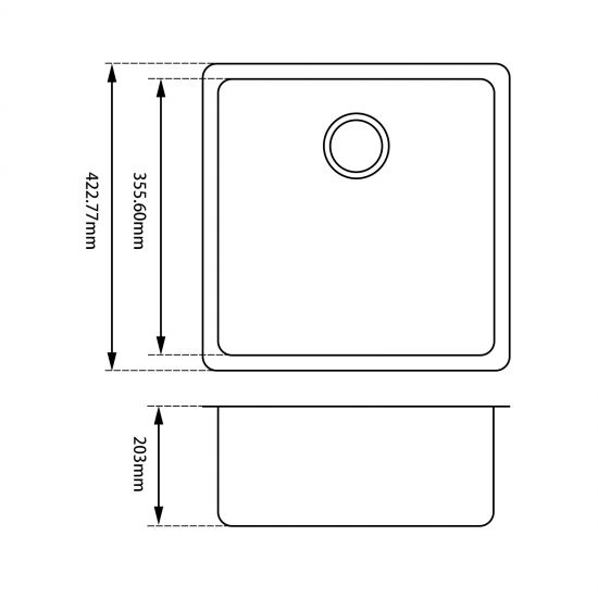 422x422x203mm Black Granite Single Bowl Kitchen Sink