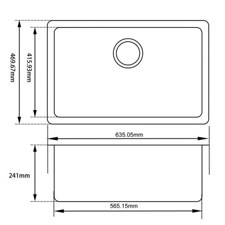 635x469x241mm Black Granite Single Bowl Kitchen Sink