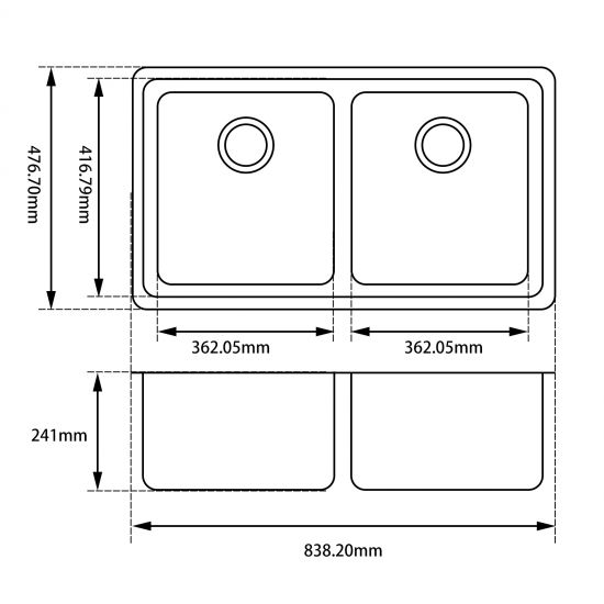 838x476x241mm Black Granite Double Bowl Kitchen Sink