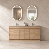 LED Osacr Oval Shaving Cabinet Natural Timber 600x900x155mm