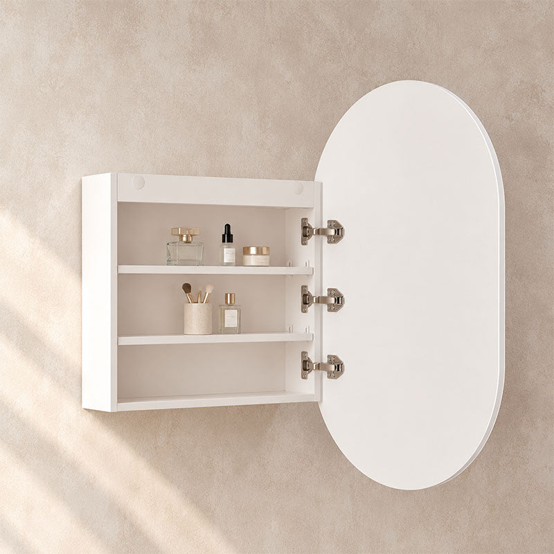Oscar Oval Shaving Cabinet Matt White 600x900x155mm