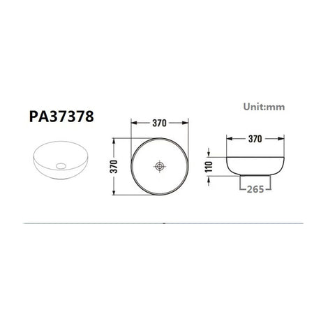 Above Counter Basin Round Matte Black 370x370x110mm