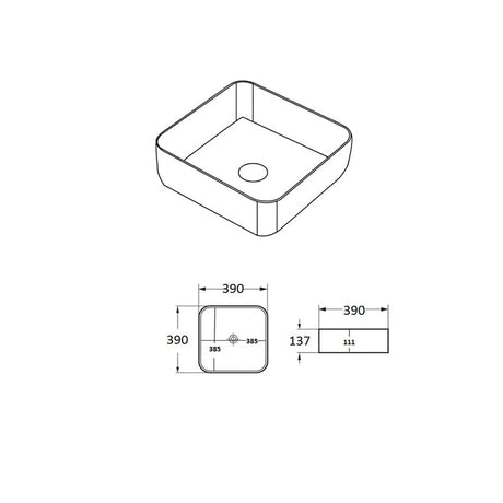 Above Counter Basin Square Matte Black And White 390x390x137mm