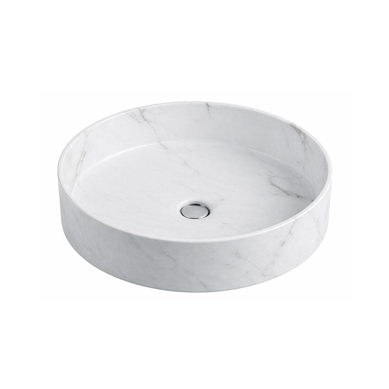 Above Counter Basin Round Matte White Carrara With Gold Vein 394x394x115mm