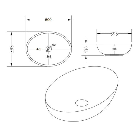 Above Counter Basin Oval Matte Black Marble 520x395x130mm