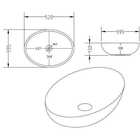 Above Counter Basin Boat Gloss White 520x395x130mm