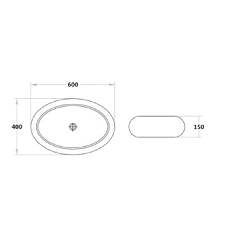Above Counter Basin Boat Gloss White 600x400x150mm (Non Overflow)