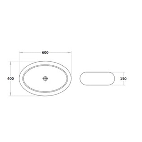 Above Counter Basin Boat Gloss White 600x400x150mm (Non Overflow)
