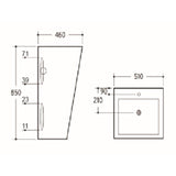 Free standing Basin With Overflow Square Gloss White 510x460x850mm