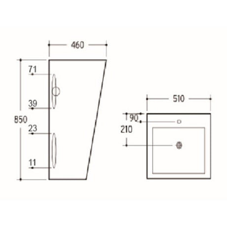 Free standing Basin With Overflow Square Gloss White 510x460x850mm