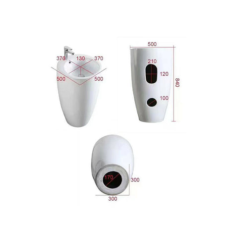 Free standing Basin With Overflow Gloss White 500x500x840mm