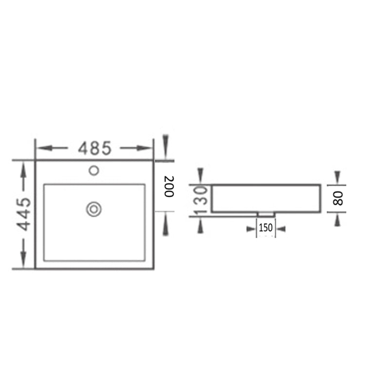 Insert Basin With Overflow Gloss White 485x445x130mm