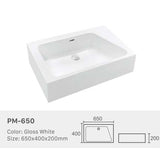 Ceramic Basin Series Above Counter Gloss White 650x400x200mm
