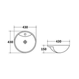 Semi Recess Basin With Overflow Gloss White 430x430x150mm