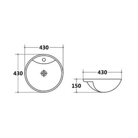 Semi Recess Basin With Overflow Gloss White 430x430x150mm