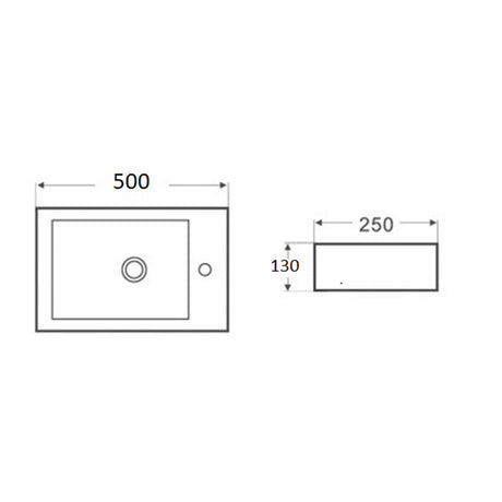 Wall Hung Basin Left Hand Bowl Gloss White 500x250x130mm