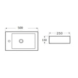 Wall Hung Basin Right Hand Bowl Gloss White 500x250x130mm