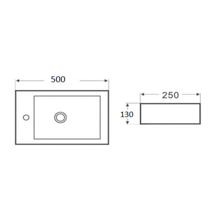 Wall Hung Basin Right Hand Bowl Gloss White 500x250x130mm