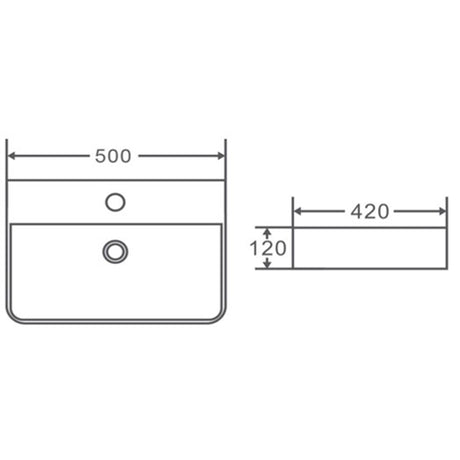 Above Counter/Wall Hung Basin No Tap Hole With Overflow Gloss White 500x420x120mm