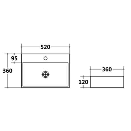 Above Counter/Wall Hung Basin Gloss White 520x360x120mm