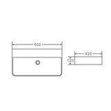 Above Counter/Wall Hung Basin No Tap Hole With Overflow Gloss White 600x420x120mm