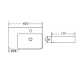 Above Counter/Wall Hung Basin Right Hand Bowl With Overflow Gloss White 600x420x120mm