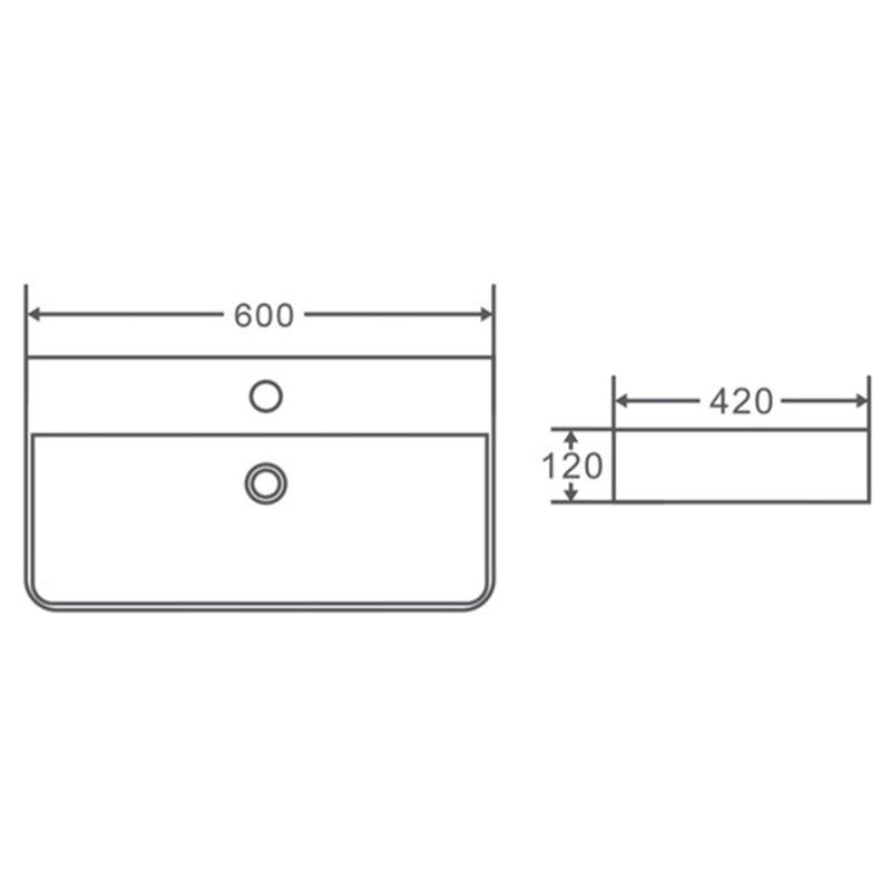 Above Counter/Wall Hung Basin With Overflow Gloss White 600x420x120mm