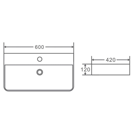 Above Counter/Wall Hung Basin With Overflow Gloss White 600x420x120mm