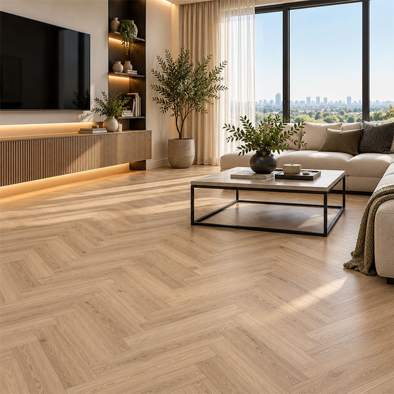AquaCore Signature Hybrid Herringbone Flooring Pale Oak 635x127x9mm