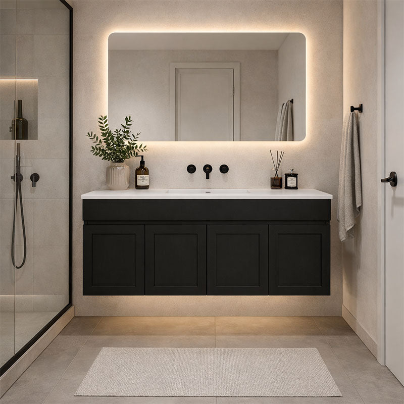 Paris Series Matt Black 1500x455x520mm VANITY SET With Ceramic Slimline Top