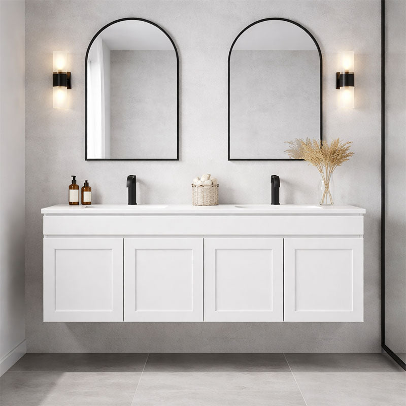 Paris Series Double Bowl Matt White 1800x455x520mm VANITY SET With Flat Stone Bench Top Only