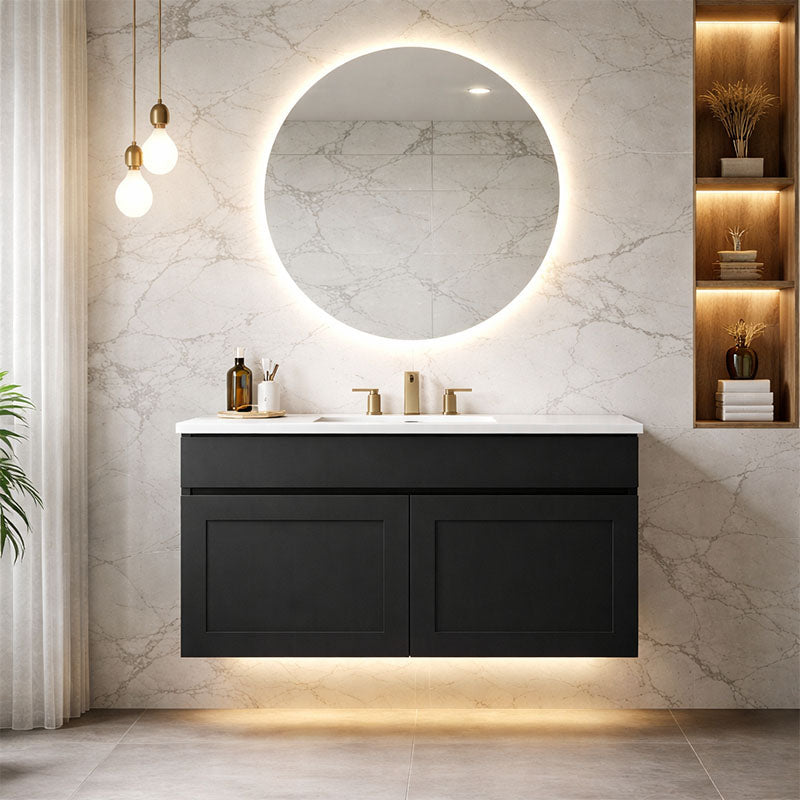 Paris Series Matt Black 900x455x520mm VANITY SET With Ceramic Slimline Top