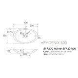 Solid Surface Basin Series Phoenix Above Counter Matt White 600x355x100mm
