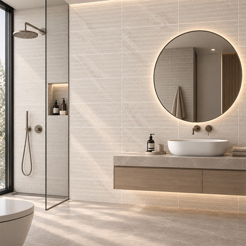 Pietra White Matt Strip Mosaic 28x600mm On 300x600 Mesh