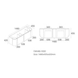 Plateau Series Wall Hung Single Bowl Natural Timber 1480x455x420mm Vanity with Flat Stone Bench Top Only