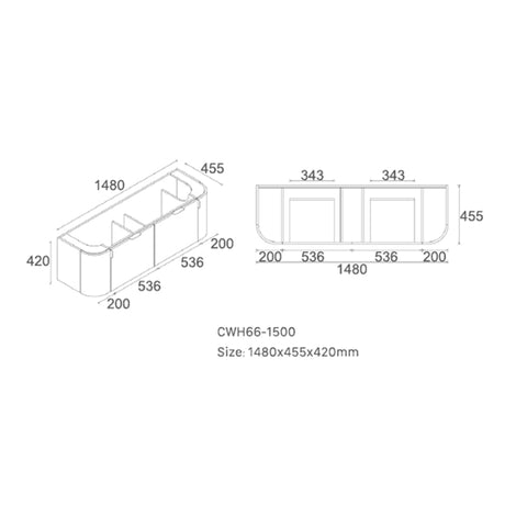 Plateau Series Wall Hung Single Bowl Natural Timber 1480x455x420mm Vanity with Flat Stone Bench Top Only